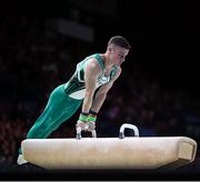 1 August 2022; Rhys McClenaghan of Northern Ireland competing in the men's pommel horse final at Arena Birmingham in Birmingham, England. Photo by Paul Greenwood/Sportsfile