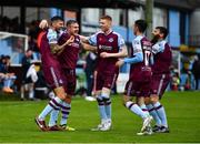 1 August 2022; Adam Foley of Drogheda United celebrates with teammates after scoring their side's first goal during the SSE Airtricity League Premier Division match between Drogheda United and UCD at Head in the Game Park in Drogheda, Louth. Photo by Ben McShane/Sportsfile