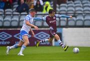 1 August 2022; Darragh Markey of Drogheda United in action against Michael Gallagher of UCD during the SSE Airtricity League Premier Division match between Drogheda United and UCD at Head in the Game Park in Drogheda, Louth. Photo by Ben McShane/Sportsfile