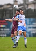 1 August 2022; Donal Higgins of UCD in action against Gary Deegan of Drogheda United during the SSE Airtricity League Premier Division match between Drogheda United and UCD at Head in the Game Park in Drogheda, Louth. Photo by Ben McShane/Sportsfile