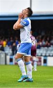 1 August 2022; Thomas Lonergan of UCD reacts after a missed opportunity during the SSE Airtricity League Premier Division match between Drogheda United and UCD at Head in the Game Park in Drogheda, Louth. Photo by Ben McShane/Sportsfile