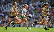 31 July 2022; Aoibhín Cleary of Meath in action against Lorraine Scanlon and Ciara Murphy of Kerry during the TG4 All-Ireland Ladies Football Senior Championship Final match between Kerry and Meath at Croke Park in Dublin. Photo by Brendan Moran/Sportsfile