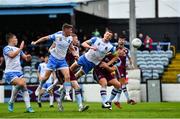 1 August 2022; Sam Todd of UCD in action against Keith Cowan of Drogheda United during the SSE Airtricity League Premier Division match between Drogheda United and UCD at Head in the Game Park in Drogheda, Louth. Photo by Ben McShane/Sportsfile