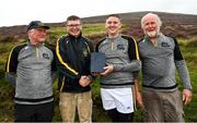 1 August 2022; Anthony Daly of Galway with, from left, National Poc Fada Committee Cathaoirleach Tom Ryan, Ard Stiúrthóir of the GAA Tom Ryan and event sponsor Martin Donnelly after the M. Donnelly GAA All-Ireland Poc Fada Finals at Cooley Mountains in Louth. Photo by Harry Murphy/Sportsfile