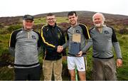1 August 2022; Darren Geoghegan of Louth with, from left, National Poc Fada Committee Cathaoirleach Tom Ryan, Ard Stiúrthóir of the GAA Tom Ryan and event sponsor Martin Donnelly after the M. Donnelly GAA All-Ireland Poc Fada Finals at Cooley Mountains in Louth. Photo by Harry Murphy/Sportsfile