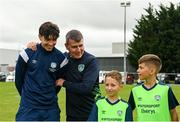 2 August 2022; Republic of Ireland manager Stephen Kenny with coach Alex Cuddy during a visit to the INTERSPORT Elverys Summer Soccer Schools at Tullamore Town FC in Leah Victoria Park, Tullamore, Offaly. Photo by Harry Murphy/Sportsfile