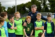 2 August 2022; Republic of Ireland manager Stephen Kenny with attendees during a visit to the INTERSPORT Elverys Summer Soccer Schools at Tullamore Town FC in Leah Victoria Park, Tullamore, Offaly. Photo by Harry Murphy/Sportsfile