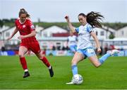 30 July 2022; Leah Doyle of Shelbourne and Paula McGrory of Sligo Rovers during the SSE Airtricity Women's National League match between Sligo Rovers and Shelbourne at The Showgrounds in Sligo. Photo by Ben McShane/Sportsfile