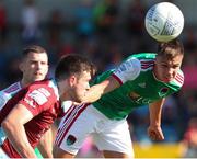 31 July 2022; Cian Coleman of Cork City in action against Jake Hegarty of Cobh Ramblers during the Extra.ie FAI Cup First Round match between Cobh Ramblers and Cork City at St Colman's Park in Cobh, Cork. Photo by Michael P Ryan/Sportsfile