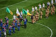 31 July 2022; Both teams march behind the Artane Band in the pre-match parade before the TG4 All-Ireland Ladies Football Senior Championship Final match between Kerry and Meath at Croke Park in Dublin. Photo by Piaras Ó Mídheach/Sportsfile