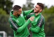 3 August 2022; Neil Farrugia, left, and Dylan Watts during a Shamrock Rovers squad training session at Roadstone Sports Club in Dublin. Photo by David Fitzgerald/Sportsfile