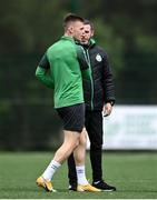 3 August 2022; Andy Lyons and manager Stephen Bradley during a Shamrock Rovers squad training session at Roadstone Sports Club in Dublin. Photo by David Fitzgerald/Sportsfile