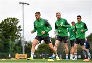 3 August 2022; Shamrock rovers players, from left, Lee Grace, Sean Hoare and Gary O'Neill during a squad training session at Roadstone Sports Club in Dublin. Photo by David Fitzgerald/Sportsfile