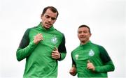 3 August 2022; Seán Kavanagh, left, and Ronan Finn during a Shamrock Rovers squad training session at Roadstone Sports Club in Dublin. Photo by David Fitzgerald/Sportsfile