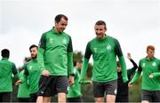 3 August 2022; Ronan Finn, right, and Seán Kavanagh during a Shamrock Rovers squad training session at Roadstone Sports Club in Dublin. Photo by David Fitzgerald/Sportsfile