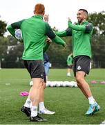 3 August 2022; Neil Farrugia, right, and Rory Gaffney during a Shamrock Rovers squad training session at Roadstone Sports Club in Dublin. Photo by David Fitzgerald/Sportsfile