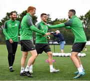 3 August 2022; Shamrock Rovers players, from left, Chris McCann, Rory Gaffney, Dylan Watts and Neil Farrugia during squad training session at Roadstone Sports Club in Dublin. Photo by David Fitzgerald/Sportsfile