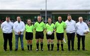 3 August 2022; Referee Lorraine O'Sullivan and officials before the ZuCar All-Ireland Ladies Football Minor B Championship Final match between Monaghan and Longford at Donaghmore Ashbourne GAA club in Ashbourne, Meath. Photo by David Fitzgerald/Sportsfile