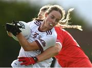 3 August 2022; Maebh Walsh of Galway in action against Lia Heffernan of Cork during the ZuCar All-Ireland Ladies Football Minor ‘A’ Championship Final match between Cork and Galway at MacDonagh Park in Nenagh, Tipperary. Photo by Harry Murphy/Sportsfile