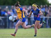 3 August 2022; Gráinne Burke of Clare in action against Zara Fennell of Wicklow during the ZuCar All-Ireland Ladies Football Minor ‘C’ Championship Final match between Clare and Wicklow at Kinnegad GAA club in Kinnegad, Westmeath. Photo by Piaras Ó Mídheach/Sportsfile