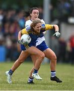 3 August 2022; Sián Gallagher of Longford in action against Hannah Haughey of Monaghan during the ZuCar All-Ireland Ladies Football Minor B Championship Final match between Monaghan and Longford at Donaghmore Ashbourne GAA club in Ashbourne, Meath. Photo by David Fitzgerald/Sportsfile
