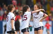 3 August 2022; Galway players, from right, Niamh Divilly, Aisling O'Toole and Marta Banek after their side's defeat in the ZuCar All-Ireland Ladies Football Minor ‘A’ Championship Final match between Cork and Galway at MacDonagh Park in Nenagh, Tipperary. Photo by Harry Murphy/Sportsfile