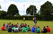 4 August 2022; Coach Luke Sloyan speaks to participants during the Bank of Ireland Leinster Rugby School of Excellence at The King's Hospital School in Dublin. Photo by Ben McShane/Sportsfile