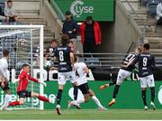 4 August 2022; Samúel Fridjónsson of Viking shoots to score his side's second goal during the UEFA Europa Conference League third qualifying round first leg match between Viking and Sligo Rovers at SR-Bank Arena in Stavanger, Norway. Photo by James Fallon/Sportsfile