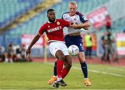 4 August 2022; Duckens Nazon of CSKA Sofia in action against Tom Grivosti of St Patrick's Athletic during the UEFA Europa Conference League third qualifying round first leg match between CSKA Sofia and St Patrick's Athletic at Stadion Balgarska Armia in Sofia, Bulgaria. Photo by Yulian Todorov/Sportsfile