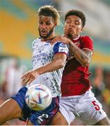 4 August 2022; Barry Cotter of St Patrick's Athletic in action against Bradley De Nooijer of CSKA Sofia during the UEFA Europa Conference League third qualifying round first leg match between CSKA Sofia and St Patrick's Athletic at Stadion Balgarska Armia in Sofia, Bulgaria. Photo by Yulian Todorov/Sportsfile