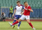 4 August 2022; Chris Forrester of St Patrick's Athletic in action against Hristiyan Petrov of CSKA Sofia during the UEFA Europa Conference League third qualifying round first leg match between CSKA Sofia and St Patrick's Athletic at Stadion Balgarska Armia in Sofia, Bulgaria. Photo by Yulian Todorov/Sportsfile
