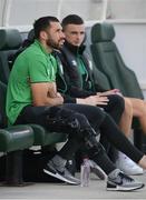 4 August 2022; Injured Shamrock Rovers player Roberto Lopes before the UEFA Europa League third qualifying round first leg match between Shamrock Rovers and Shkupi at Tallaght Stadium in Dublin. Photo by Stephen McCarthy/Sportsfile