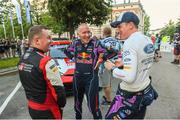 4 August 2022; Ireland's Craig Breen with Aaron Johnson and Paul Nagle at the start of SS 1 Harju  during day one of of the FIA World Rally Championship Secto Rally at Jyväskylä in Finland. Photo by Philip Fitzpatrick/Sportsfile