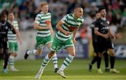 4 August 2022; Graham Burke of Shamrock Rovers celebrates after scoring his side's first goal, a penalty, during the UEFA Europa League third qualifying round first leg match between Shamrock Rovers and Shkupi at Tallaght Stadium in Dublin. Photo by Stephen McCarthy/Sportsfile