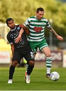 4 August 2022; Chris McCann of Shamrock Rovers in action against Freddy Alvarez of Shkupi during the UEFA Europa League third qualifying round first leg match between Shamrock Rovers and Shkupi at Tallaght Stadium in Dublin. Photo by Eóin Noonan/Sportsfile