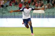 4 August 2022; Serge Atakayi of St Patrick's Athletic celebrates after scoring his side's first goal during the UEFA Europa Conference League third qualifying round first leg match between CSKA Sofia and St Patrick's Athletic at Stadion Balgarska Armia in Sofia, Bulgaria. Photo by Yulian Todorov/Sportsfile