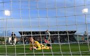 4 August 2022; Graham Burke of Shamrock Rovers after scoring their side's first goal, a penalty, past Kristijan Naumovski of Shkupi during the UEFA Europa League third qualifying round first leg match between Shamrock Rovers and Shkupi at Tallaght Stadium in Dublin. Photo by Stephen McCarthy/Sportsfile