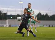 4 August 2022; Putita of Shkupi in action against Dylan Watts of Shamrock Rovers during the UEFA Europa League third qualifying round first leg match between Shamrock Rovers and Shkupi at Tallaght Stadium in Dublin. Photo by Eóin Noonan/Sportsfile