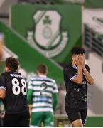 4 August 2022; Walid Hamidi of Shkupi after being sent off during the UEFA Europa League third qualifying round first leg match between Shamrock Rovers and Shkupi at Tallaght Stadium in Dublin. Photo by Stephen McCarthy/Sportsfile