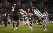 4 August 2022; Gary O'Neill of Shamrock Rovers celebrates after scoring his side's third goal during the UEFA Europa League third qualifying round first leg match between Shamrock Rovers and Shkupi at Tallaght Stadium in Dublin. Photo by Stephen McCarthy/Sportsfile