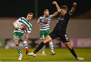 4 August 2022; Sean Kavanagh of Shamrock Rovers in action against Pepi Georgiev of Shkupi during the UEFA Europa League third qualifying round first leg match between Shamrock Rovers and Shkupi at Tallaght Stadium in Dublin. Photo by Eóin Noonan/Sportsfile