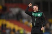 4 August 2022; Shamrock Rovers manager Stephen Bradley celebrates after the UEFA Europa League third qualifying round first leg match between Shamrock Rovers and Shkupi at Tallaght Stadium in Dublin. Photo by Stephen McCarthy/Sportsfile