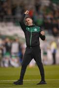 4 August 2022; Shamrock Rovers manager Stephen Bradley celebrates after the UEFA Europa League third qualifying round first leg match between Shamrock Rovers and Shkupi at Tallaght Stadium in Dublin. Photo by Stephen McCarthy/Sportsfile