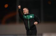 4 August 2022; Shamrock Rovers manager Stephen Bradley celebrates after the UEFA Europa League third qualifying round first leg match between Shamrock Rovers and Shkupi at Tallaght Stadium in Dublin. Photo by Stephen McCarthy/Sportsfile