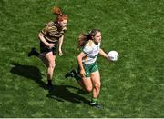 31 July 2022; Orlagh Lally of Meath in action against Louise Ní Mhuircheartaigh of Kerry during the TG4 All-Ireland Ladies Football Senior Championship Final match between Kerry and Meath at Croke Park in Dublin. Photo by Piaras Ó Mídheach/Sportsfile