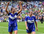 31 July 2022; Laois players Jane Moore, left, and Ellen Healy after their side's victory in the TG4 All-Ireland Ladies Football Intermediate Championship Final match between Laois and Wexford at Croke Park in Dublin. Photo by Piaras Ó Mídheach/Sportsfile