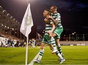 4 August 2022; Gary O'Neill of Shamrock Rovers celebrates with teammate Sean Kavanagh after scoring his side's third goal during the UEFA Europa League third qualifying round first leg match between Shamrock Rovers and Shkupi at Tallaght Stadium in Dublin. Photo by Eóin Noonan/Sportsfile
