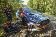5 August 2022; Joshua McErlean and James Fulton of Ireland after suspension trouble with their Hyundai i20 during day two of the FIA World Rally Championship Secto Rally in Jyvaskyla in Finland. Photo by Philip Fitzpatrick/Sportsfile