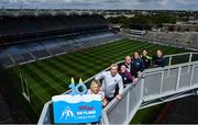 5 August 2022; In attendance, from left are, GAA Museum Events Manager Julianne McKeigue, Limerick hurler Cian Lynch, Galway camogie player Ailish O’Reilly Croke Park Stadium Director Peter McKenna, Dublin ladies footballer Hannah Tyrell, Tyrone footballer Kieran McGeary and Tour Guide Gerry McGarry on the Skyline in Croke Park, Dublin as the GAA Museum celebrates 10 years of the Kellogg's Skyline Tours. For a full list of events over the coming months, visit www.crokepark.ie/skyline. Photo by David Fitzgerald/Sportsfile