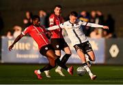 5 August 2022; Darragh Leahy of Dundalk is tackled by Sadou Diallo of Derry City during the SSE Airtricity League Premier Division match between Dundalk and Derry City at Oriel Park in Dundalk, Louth. Photo by Ben McShane/Sportsfile